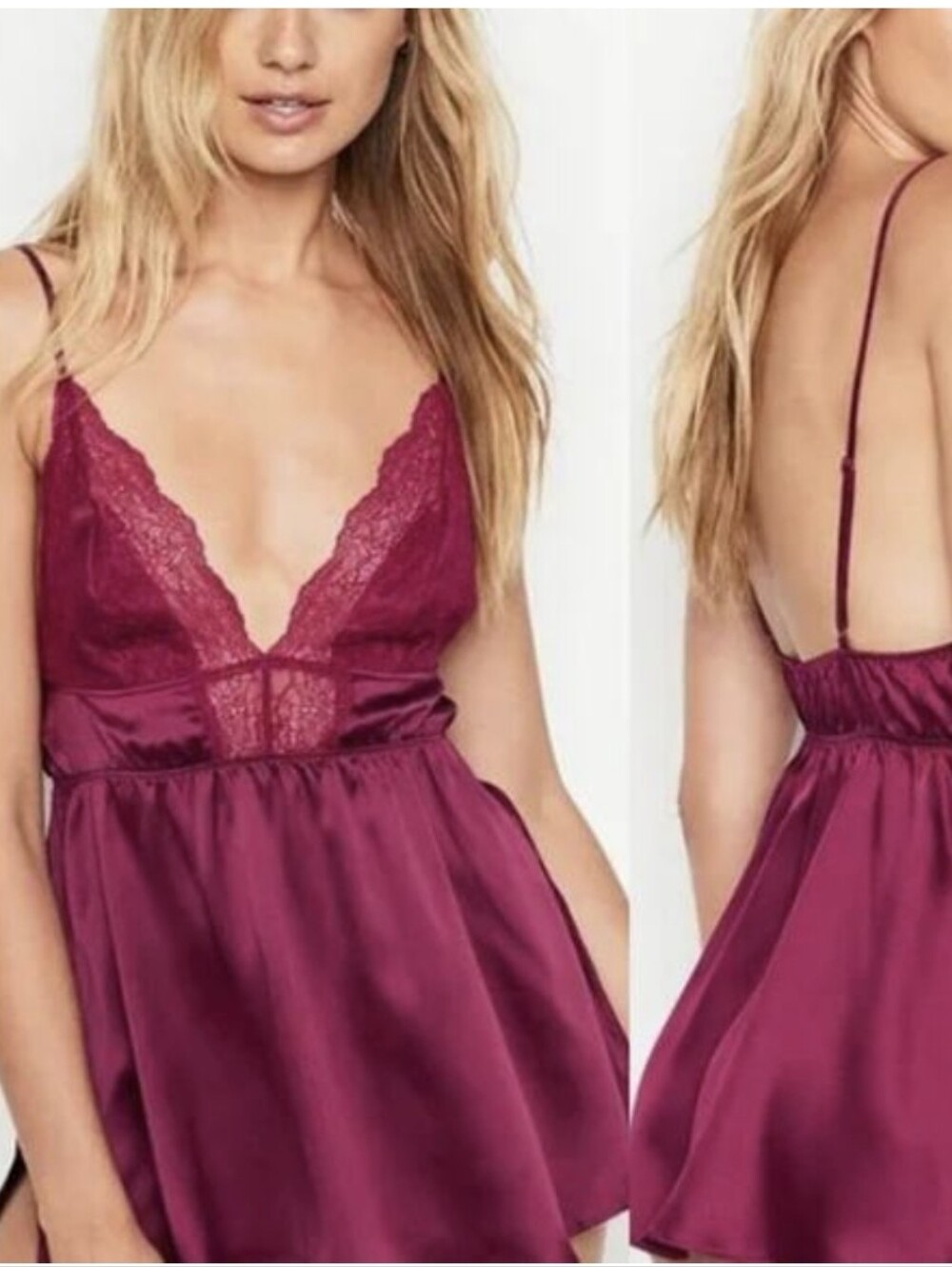 Victoria's Secret Chantilly Lace Very Sexy Teddy Size Large Satin Burgundy